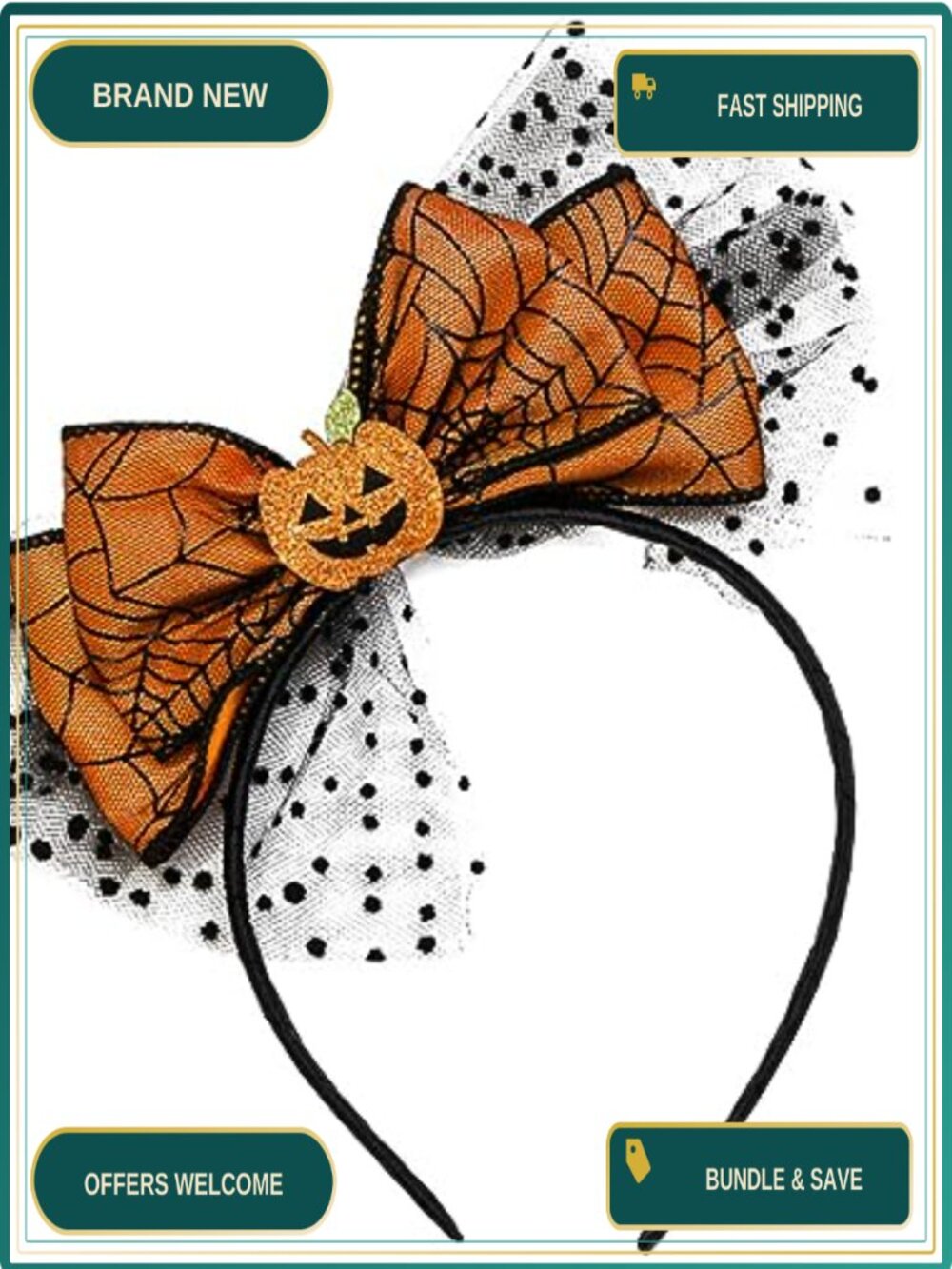 Halloween Pumpkin Mesh Headband Bow Hair Accessory Party